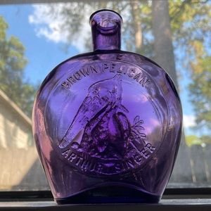 Amethyst Clevenger Bros Glass Flask | Vintage Arthur Singer Brown Pelica…